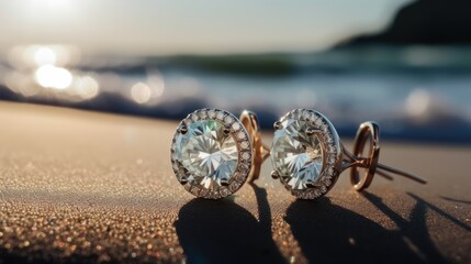 The earrings feature a sleek and elegant design, perfect for any occasion. The diamonds are carefully set in a stunning gold setting, creating a timeless and luxurious piece of jewelry.