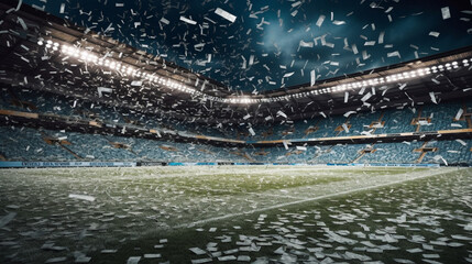 Banknotes raining on the soccer field Generated AI