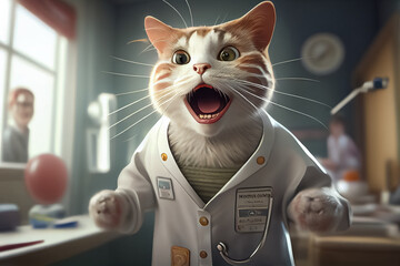 illustration of amazed cat scientist conducting scientific experiments in a chemical laboratory. AI