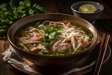 Authentic and Flavorful Bowl of Steaming Pho