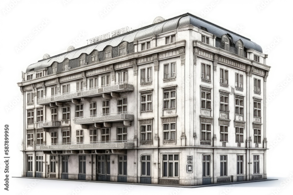 Wall mural multi-story building with windows and balconies. generative ai
