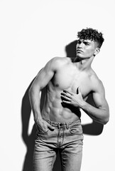 Fototapeta premium man black and white athletic bodybuilding torso bodybuilder stylish young fitness background