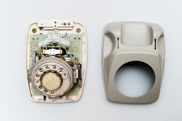 dismantled rotary dial vintage telephone 