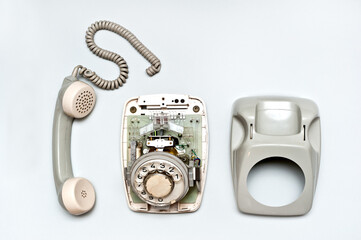 dismantled rotary dial vintage telephone 