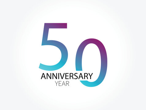 50th anniversary blue color vector design for birthday celebration, isolated on white background.