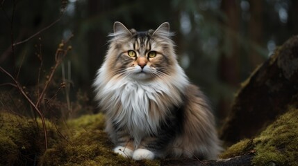Naklejka na ściany i meble The Gorgeous Norwegian Forest Cat is a majestic and beautiful feline companion