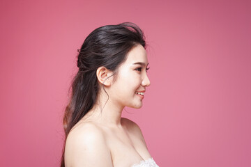 Asian woman with white skin and healthy skin