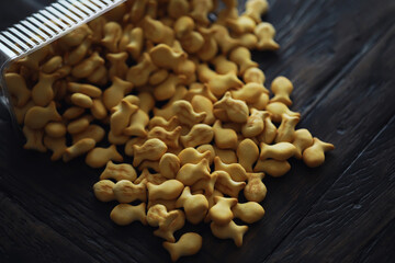Closeup view of fish shaped crackers