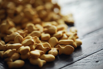 Closeup view of fish shaped crackers