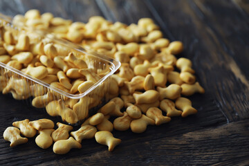 Closeup view of fish shaped crackers