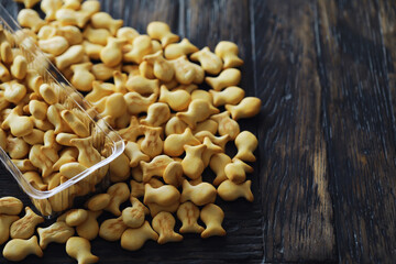 Closeup view of fish shaped crackers