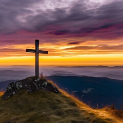 Christian cross at sunset