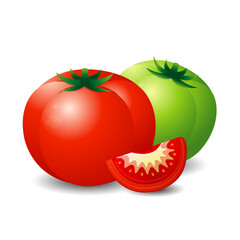 green and red tomato isolated on white background