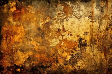weathered and colorful wall with peeling paint and rust stains. Generative AI