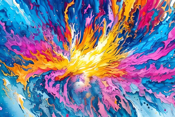 Water color or oil painting fine art illustration of abstract splash flame fire spray brush dropping artistic print digital art. Generative AI.