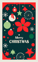 Old, retro christmas card. Merry Christmas illustration