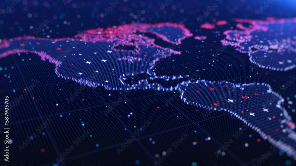 Poster map wireframe with a location mark technology digital abstract background, global network connection