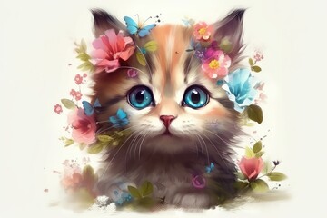 cat with flowers