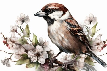 Floral Sparrow Sublimation Clipart