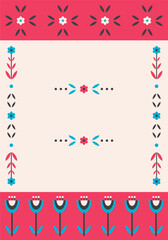 The concept of a decorative background in a minimalist style for the menu substrate, price list. Flower geometric ornament. Frame from bells and daisies. Flower boundaries and dividers.