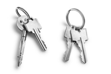 Bunch of keys with rings on white
