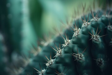  a close up of a cactus with many spikes on it's head and a blurry background of other cactuses in the background.  generative ai
