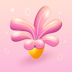 Trending 3D Isometric, cartoon icon. Beautiful indoor flower with pink leaves in a yellow pot. Vector illustration for website