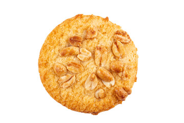 Cookies with nuts from shortcrust pastry. Isolated on white background.