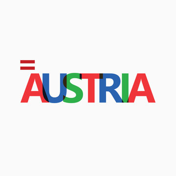 Austria's colorful typography with its national flag. European country typography.