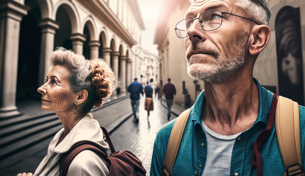Seniors Traveling in a City Like Rome Created with AI