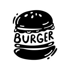 Burger logo. Graphic drawing with an inscription. Isolated on white background.
