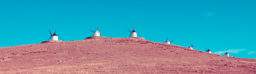 Windmill landscape panorama in Spain- Consuegra
