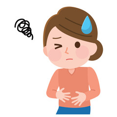お腹が張って痛い女性　イラスト