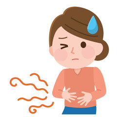 お腹が鳴って辛い女性　イラスト