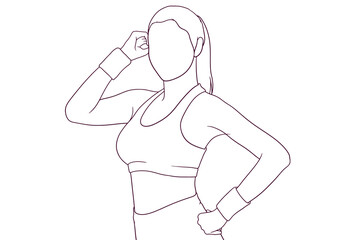 Fit woman striking a pose hand drawn vector illustration