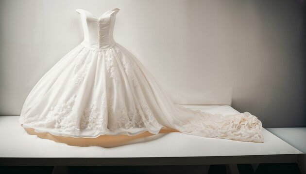 A beautiful wedding dress. Space for text. Ideal as decoration, banner, wallpaper or header. Beautiful image.
