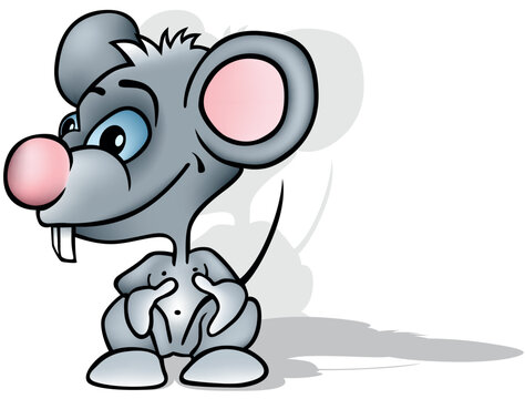 Funny Gray Mouse with Turned Head Seated on the Ground