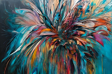 Fototapeta premium Contemporary acrylic painting fine art illustration of abstract natural close up flowers artistic print digital art. Oil painting. Generative AI.