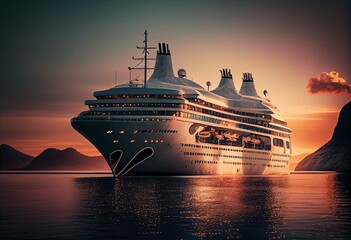 Fototapeta na wymiar VALENTINE’S DAY CRUISES. Cruise Ship, Cruise Liners beautiful white cruise ship above luxury cruise in the ocean sea at early in the morning time concept exclusive tourism travel on. Generative AI