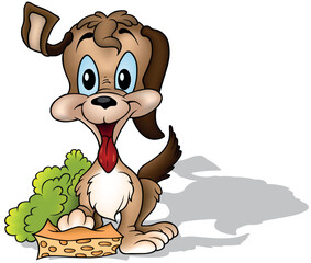 Cute Brown Blue-eyed Dog with Tongue Out and Sponge Under his Paw