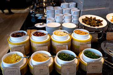 A picture of a buffet breakfast at five-star Vinpearl hotel in Ha Tinh city, Ha Tinh province, Vietnam