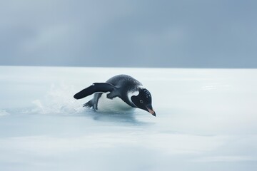 A happy - go - lucky penguin sliding on the ice. Generative AI