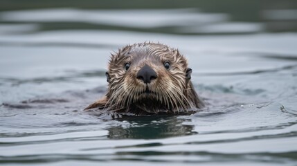 A playful baby sea otter floating. Generative AI