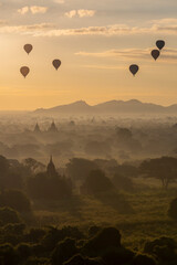 Flying hot air balloons in Bagan