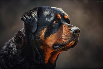 A loyal and protective Rottweiler standing guard - This Rottweiler is standing guard, showing off its loyal and protective nature. Generative AI