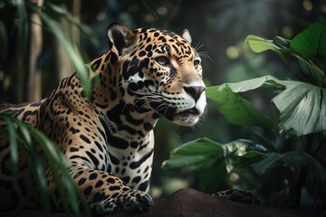 Fototapeta na wymiar A majestic and elusive Jaguar hiding in the jungle - This Jaguar is hiding in the jungle, showing off its elusive and majestic nature. Generative AI