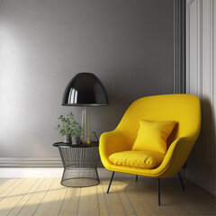 Yellow armchair in modern interior with generative ai