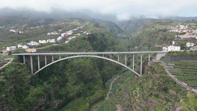 Aerial view of Los Tilos bridge near Los Sauces at La Palma Island, Canary Islands, Spain. 