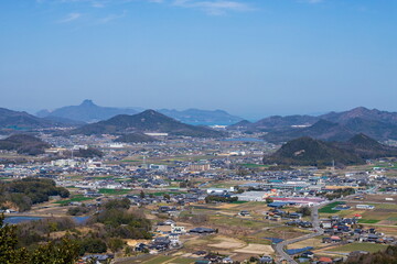 Fototapeta na wymiar Landscape of sanuki city , view for Mt. goken from monnyu park , kagawa, shikoku, japan