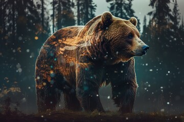 Naklejka na ściany i meble A majestic and powerful grizzly bear in the forest. Generative AI
